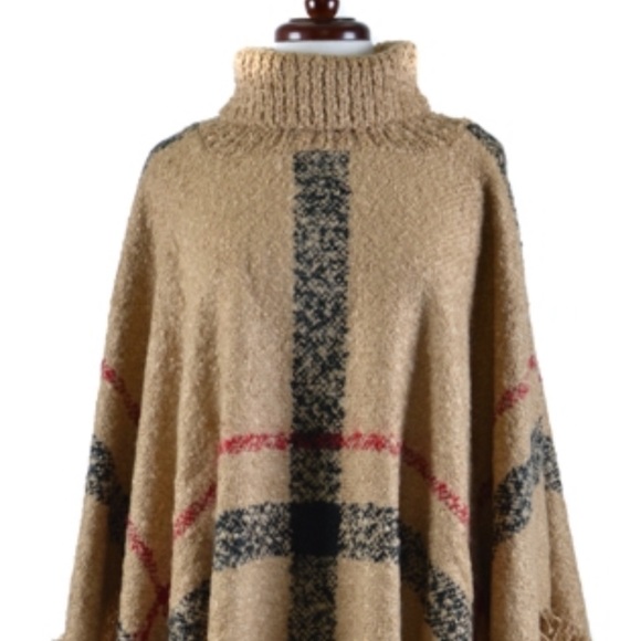 LAST 1 ! Classic Tartan Plaid Turtle Neck Poncho - Picture 2 of 4